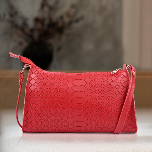 Red Textured Faux Leather Crossbody Bag