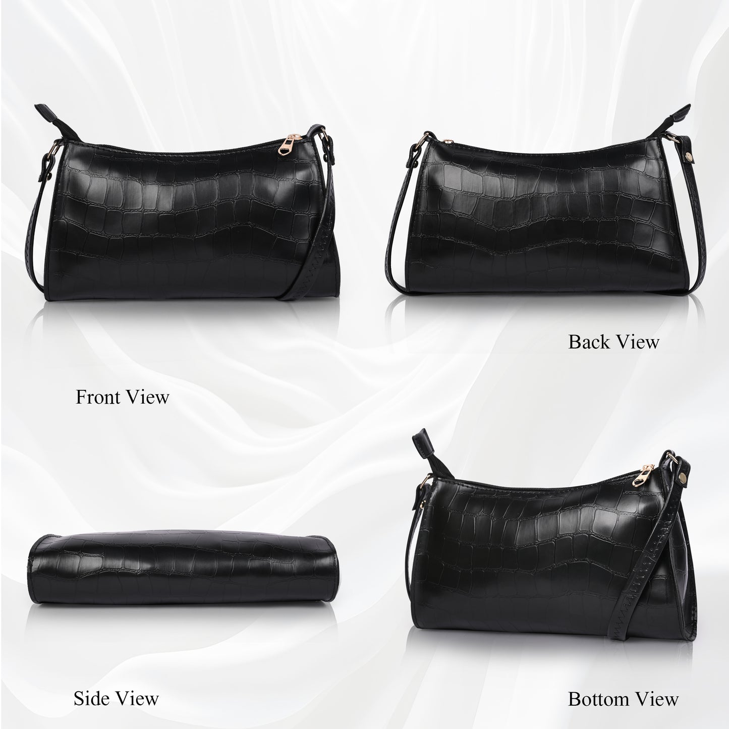 Black Textured Faux Leather Crossbody Bag