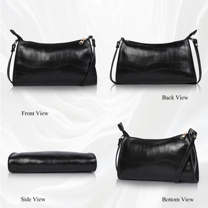 Black Textured Faux Leather Crossbody Bag