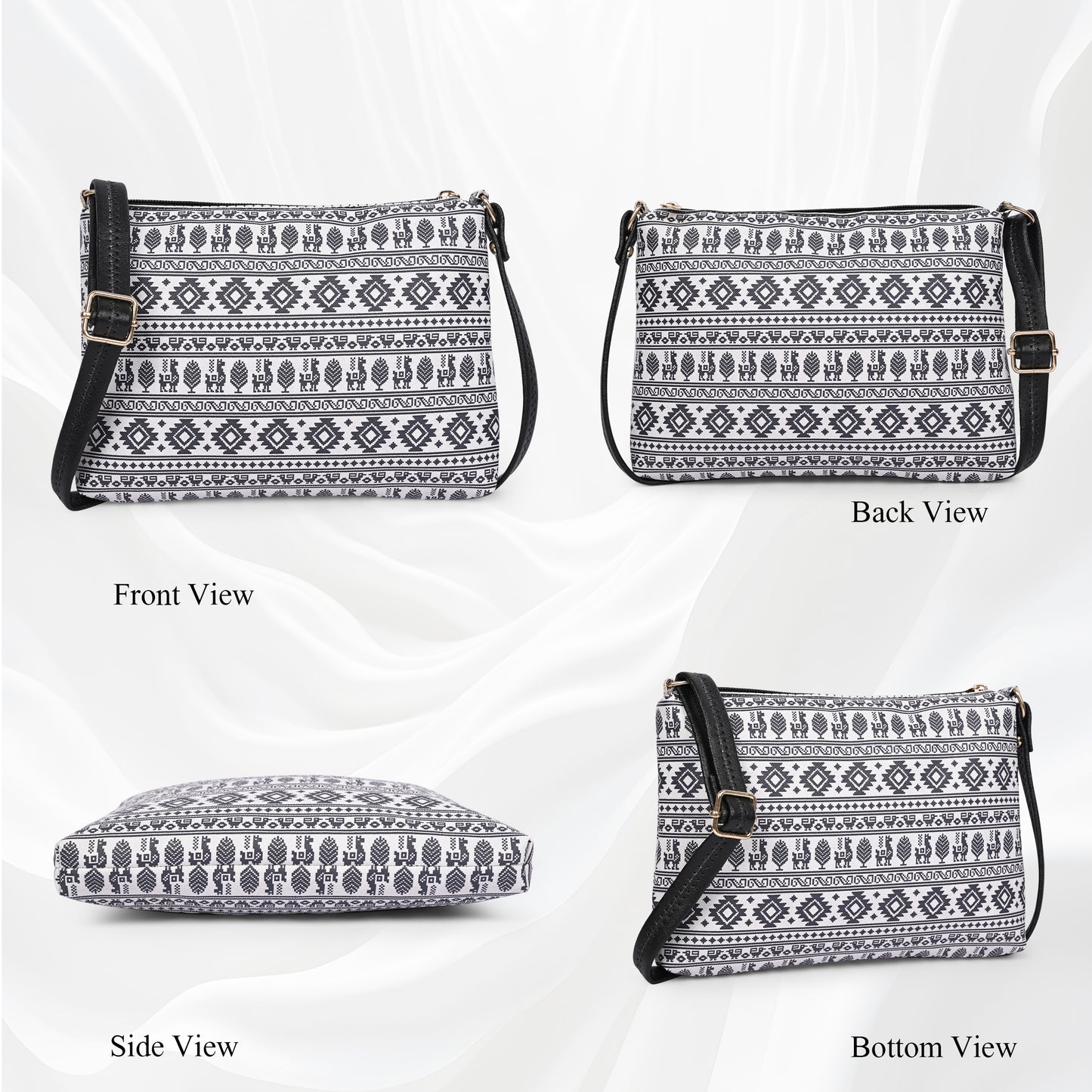 Black Textured Faux Leather Crossbody Bag