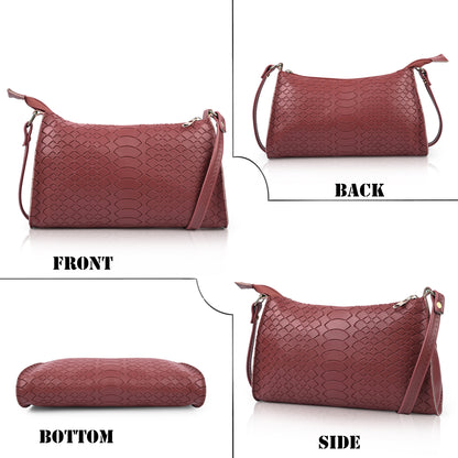 Red Textured Laux Leather Crossbody Bag