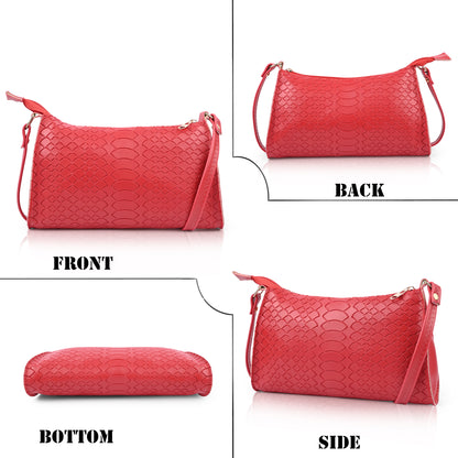 Red Textured Faux Leather Crossbody Bag