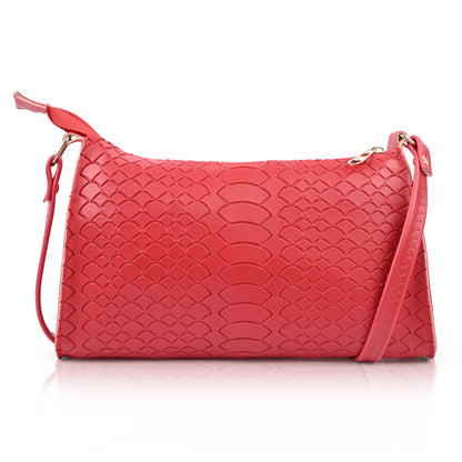 Red Textured Faux Leather Crossbody Bag