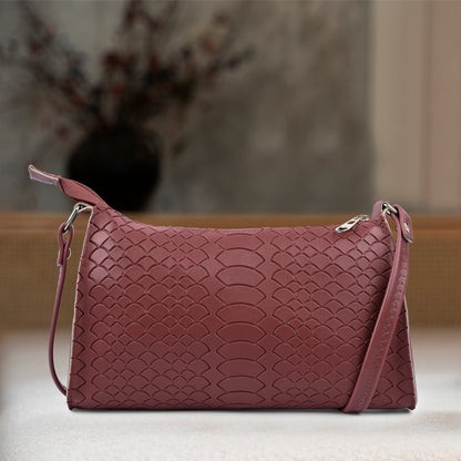 Red Textured Laux Leather Crossbody Bag
