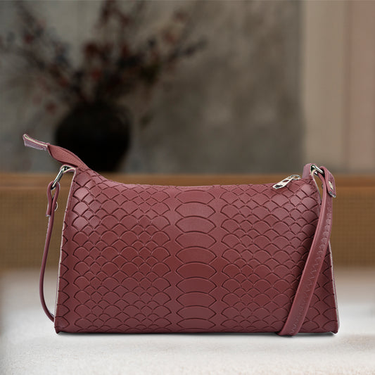 Red Textured Laux Leather Crossbody Bag