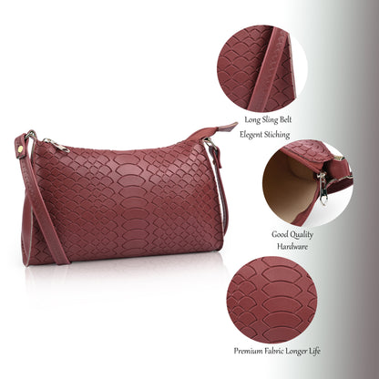 Red Textured Laux Leather Crossbody Bag