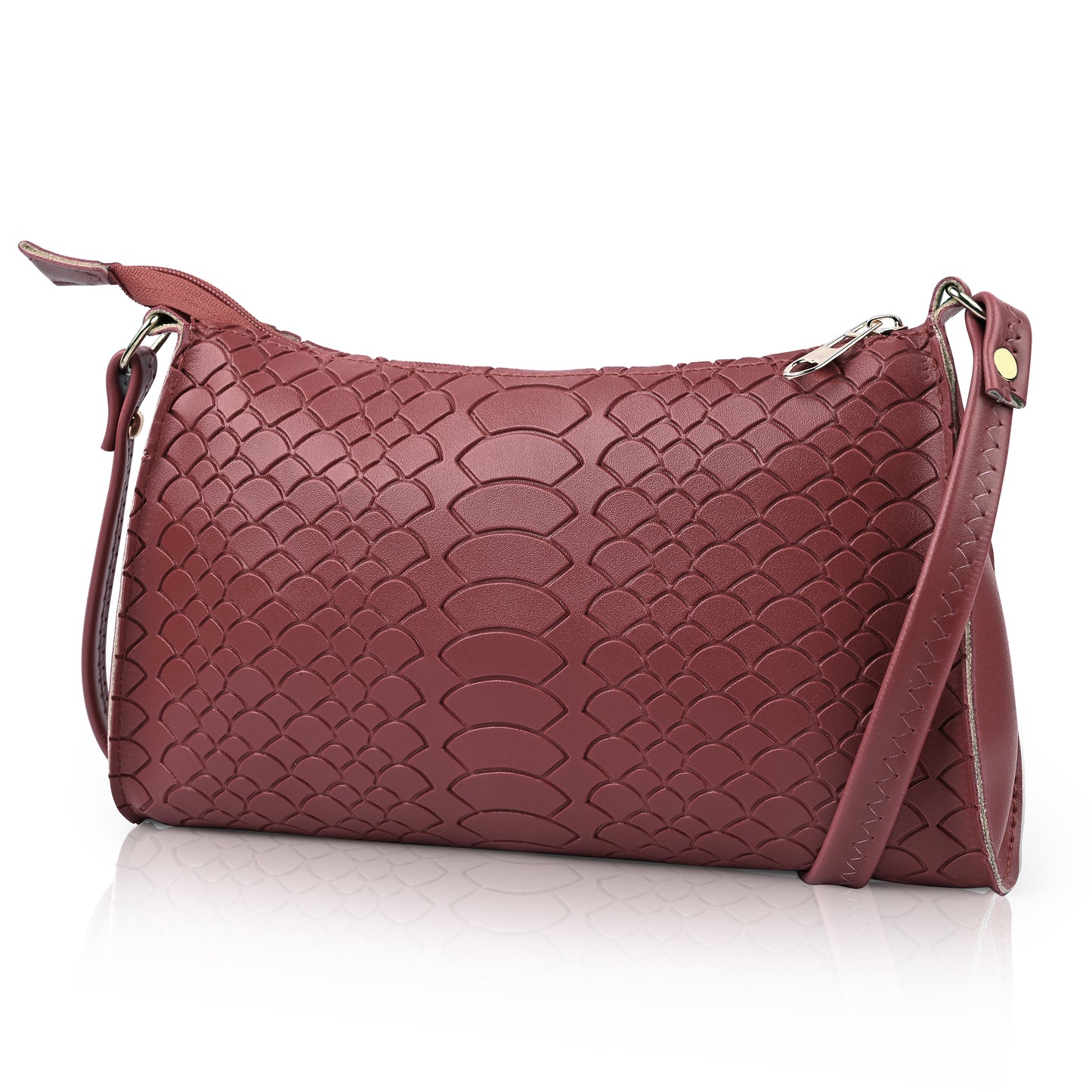 Red Textured Laux Leather Crossbody Bag
