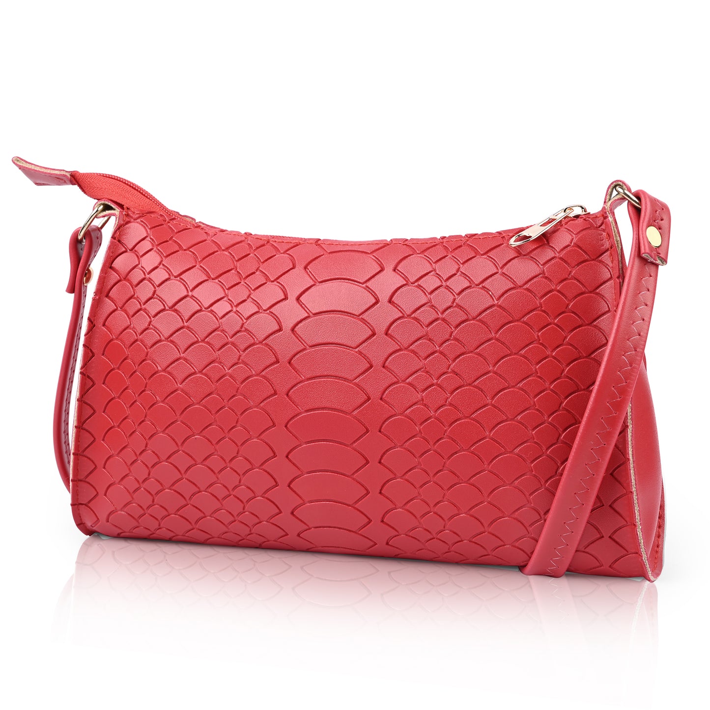 Red Textured Faux Leather Crossbody Bag