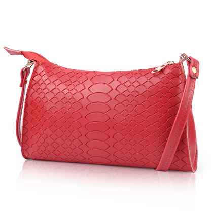 Red Textured Faux Leather Crossbody Bag