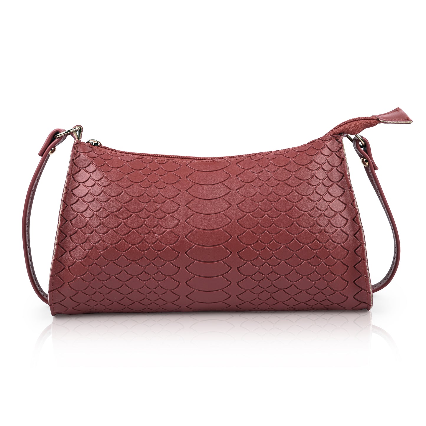 Red Textured Laux Leather Crossbody Bag