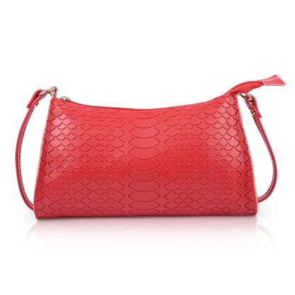 Red Textured Faux Leather Crossbody Bag
