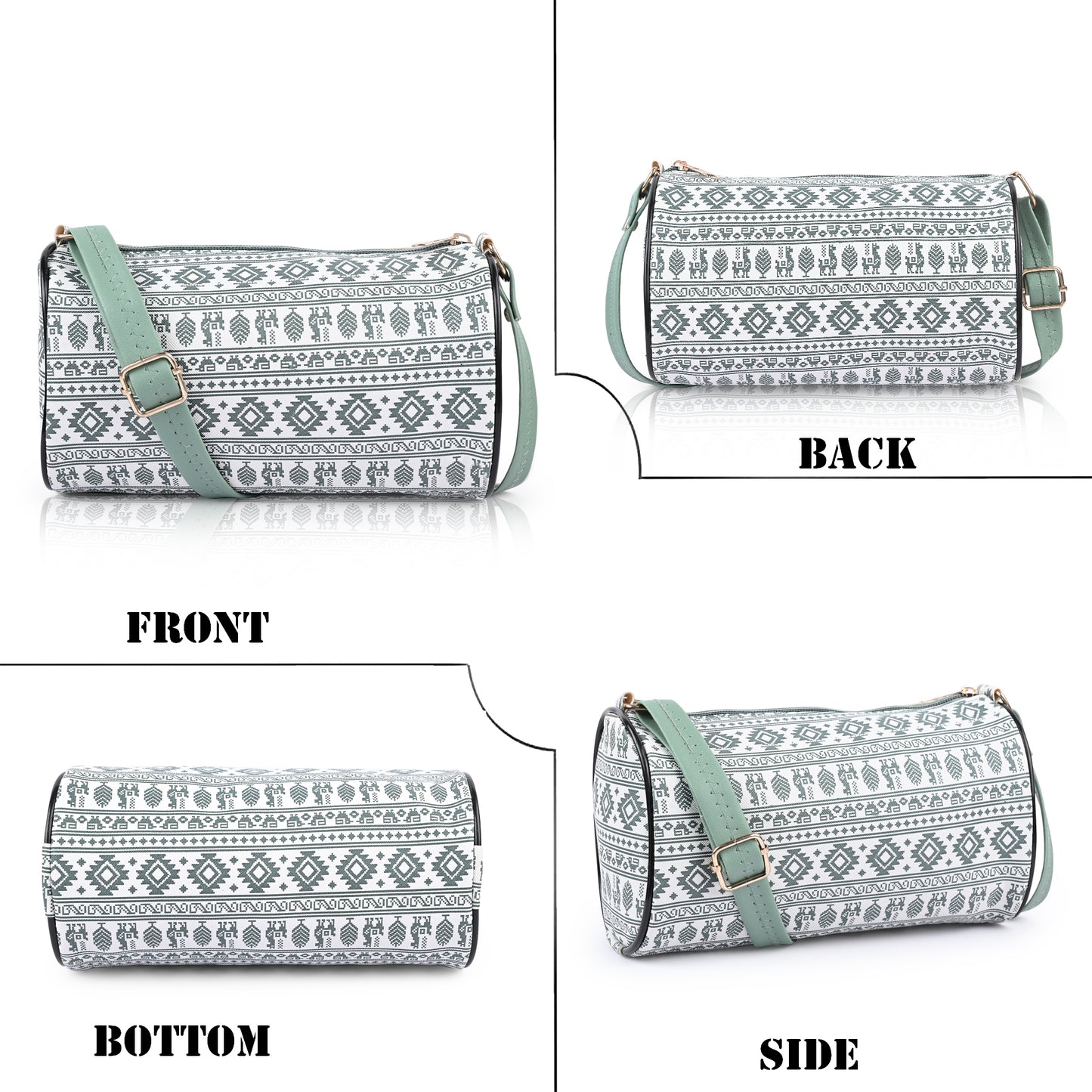 Green Aztec Print Barrel Crossbody Bag