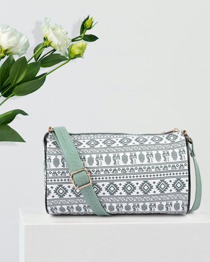 Green Aztec Print Barrel Crossbody Bag