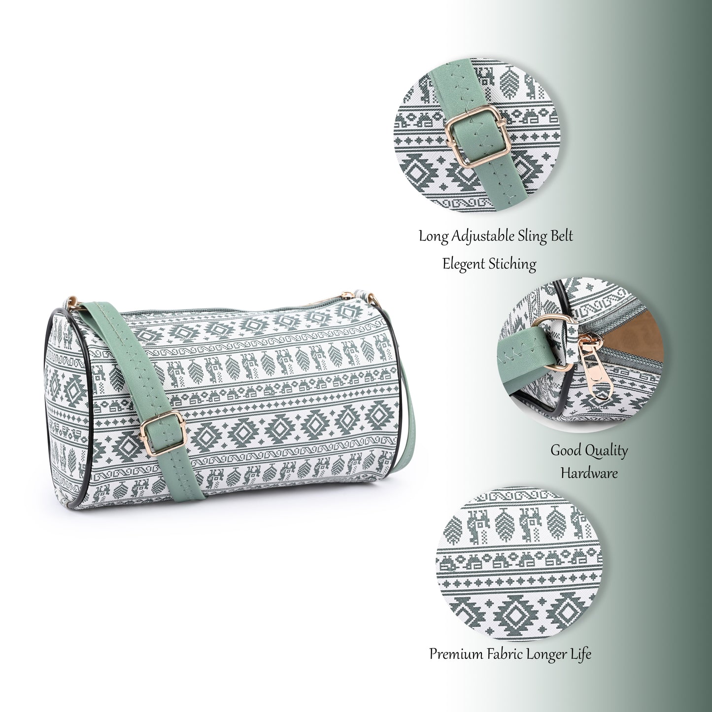 Green Aztec Print Barrel Crossbody Bag