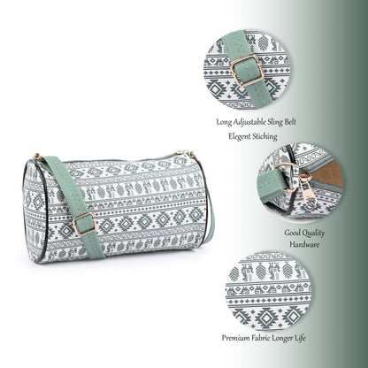 Green Aztec Print Barrel Crossbody Bag