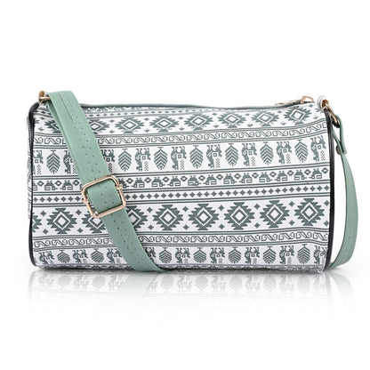 Green Aztec Print Barrel Crossbody Bag