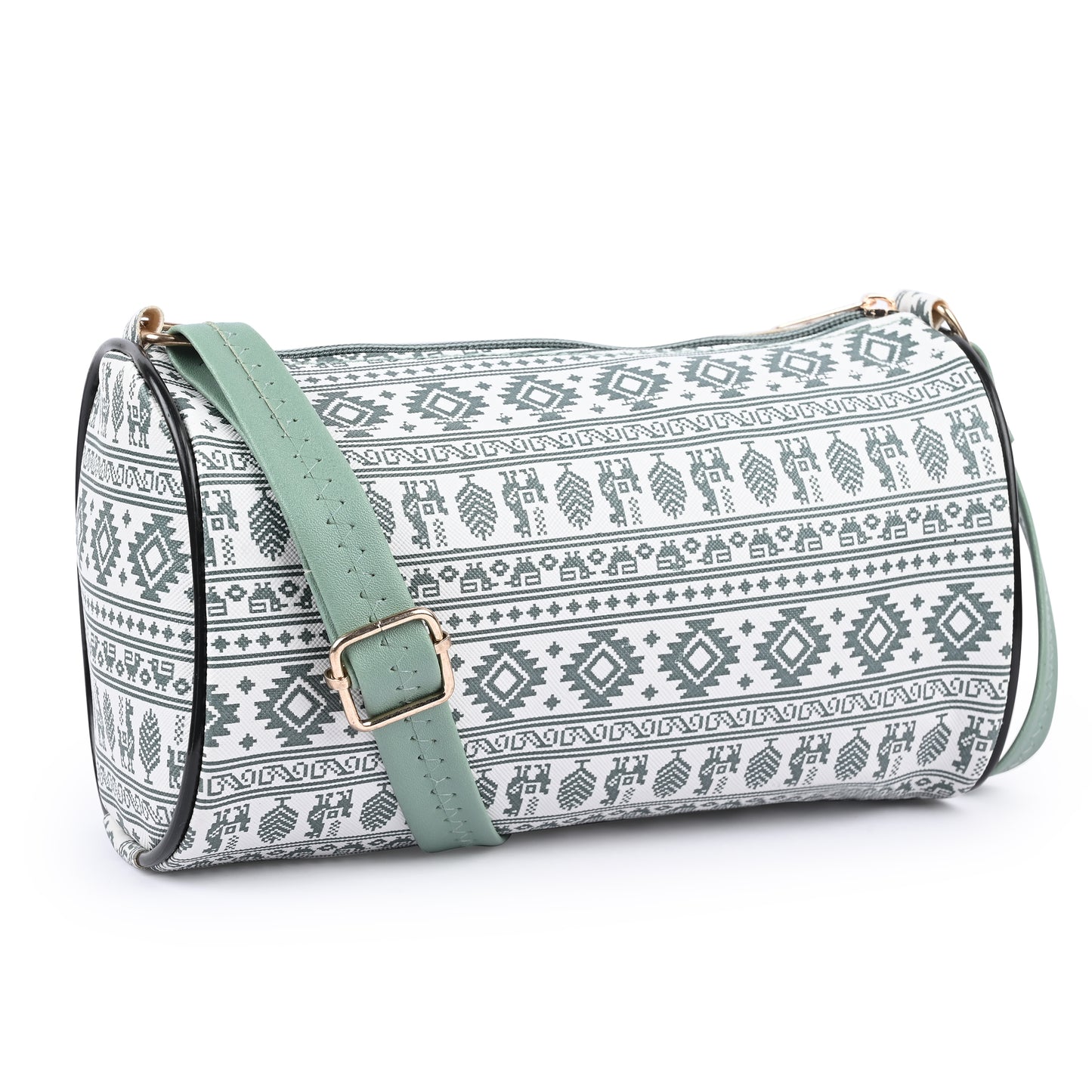 Green Aztec Print Barrel Crossbody Bag