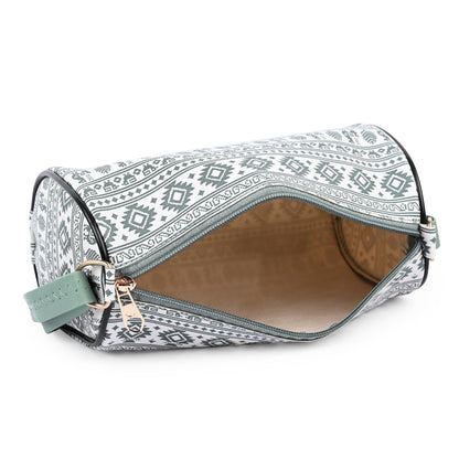 Green Aztec Print Barrel Crossbody Bag