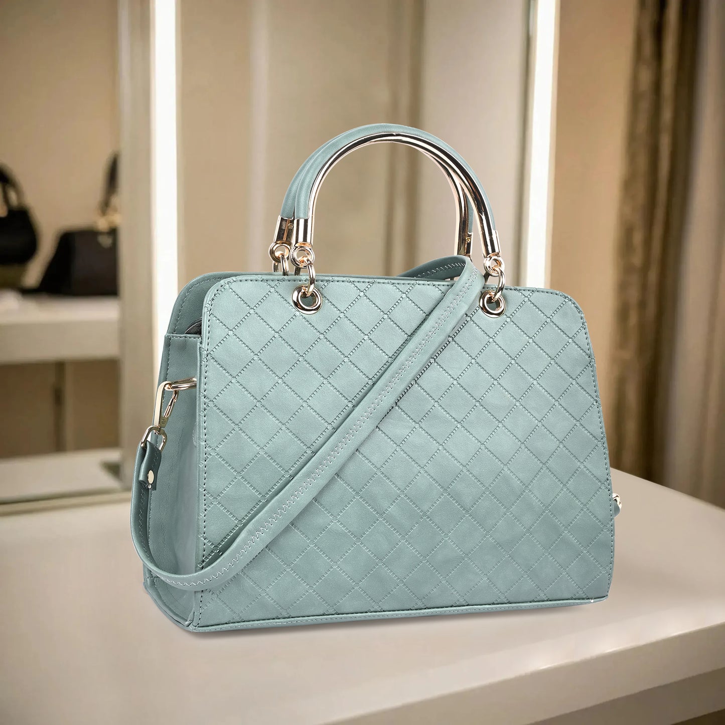 Light Green Diagonal Pattern Handbag