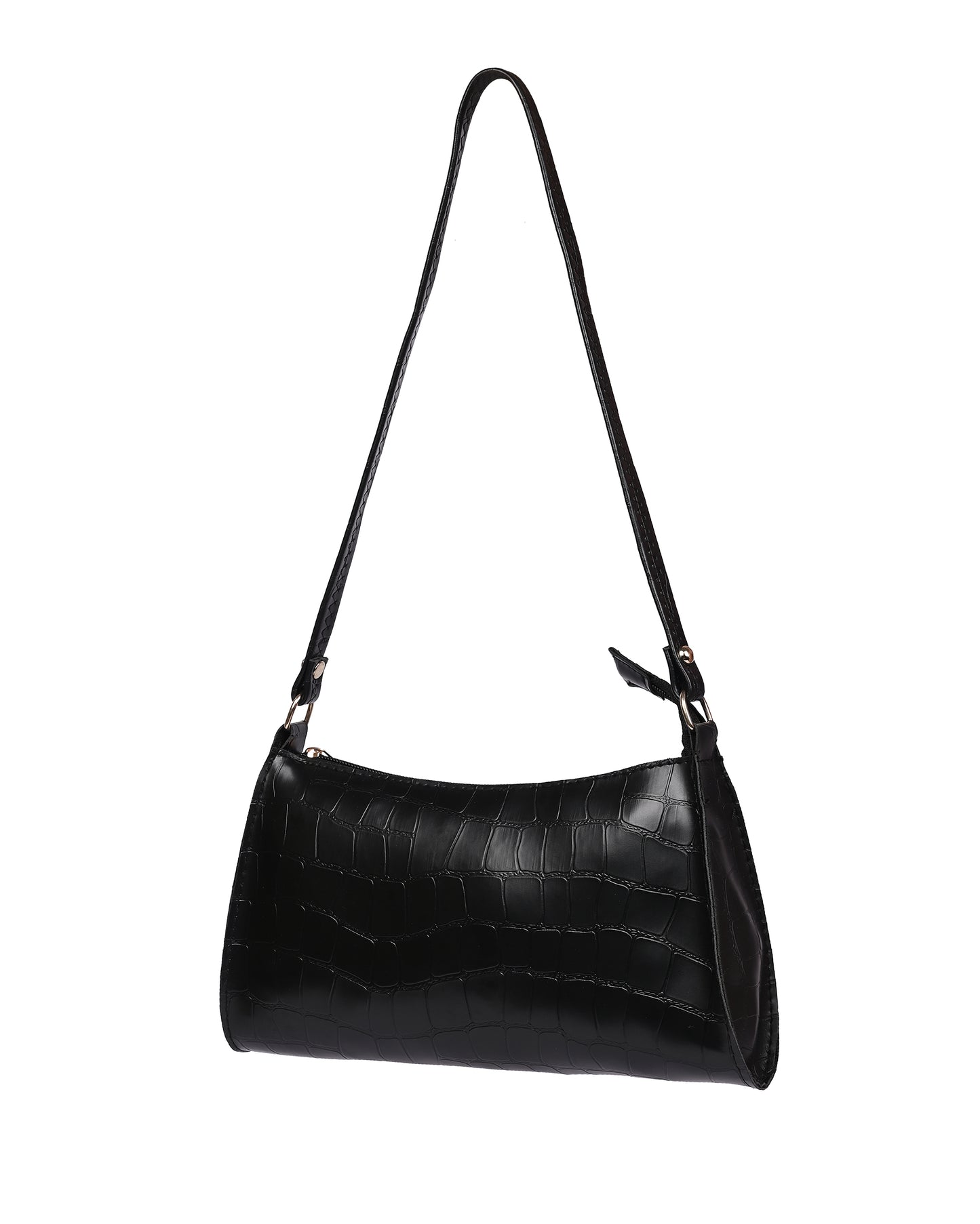 Black Textured Faux Leather Crossbody Bag