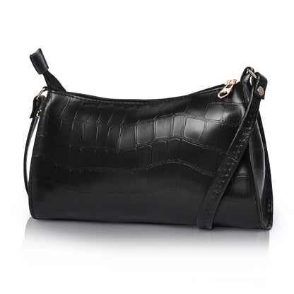Black Textured Faux Leather Crossbody Bag