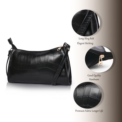 Black Textured Faux Leather Crossbody Bag