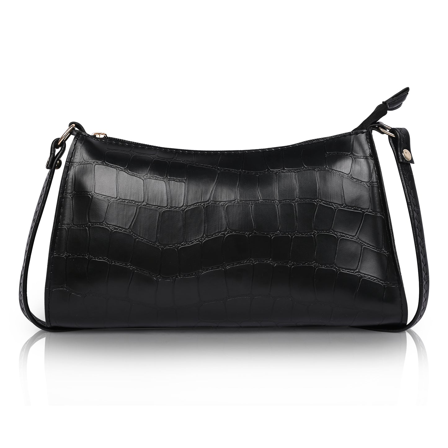 Black Textured Faux Leather Crossbody Bag