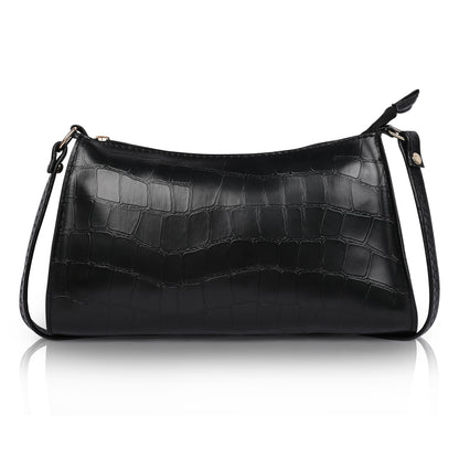 Black Textured Faux Leather Crossbody Bag