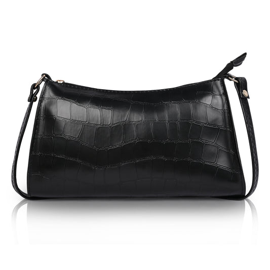 Black Textured Faux Leather Crossbody Bag