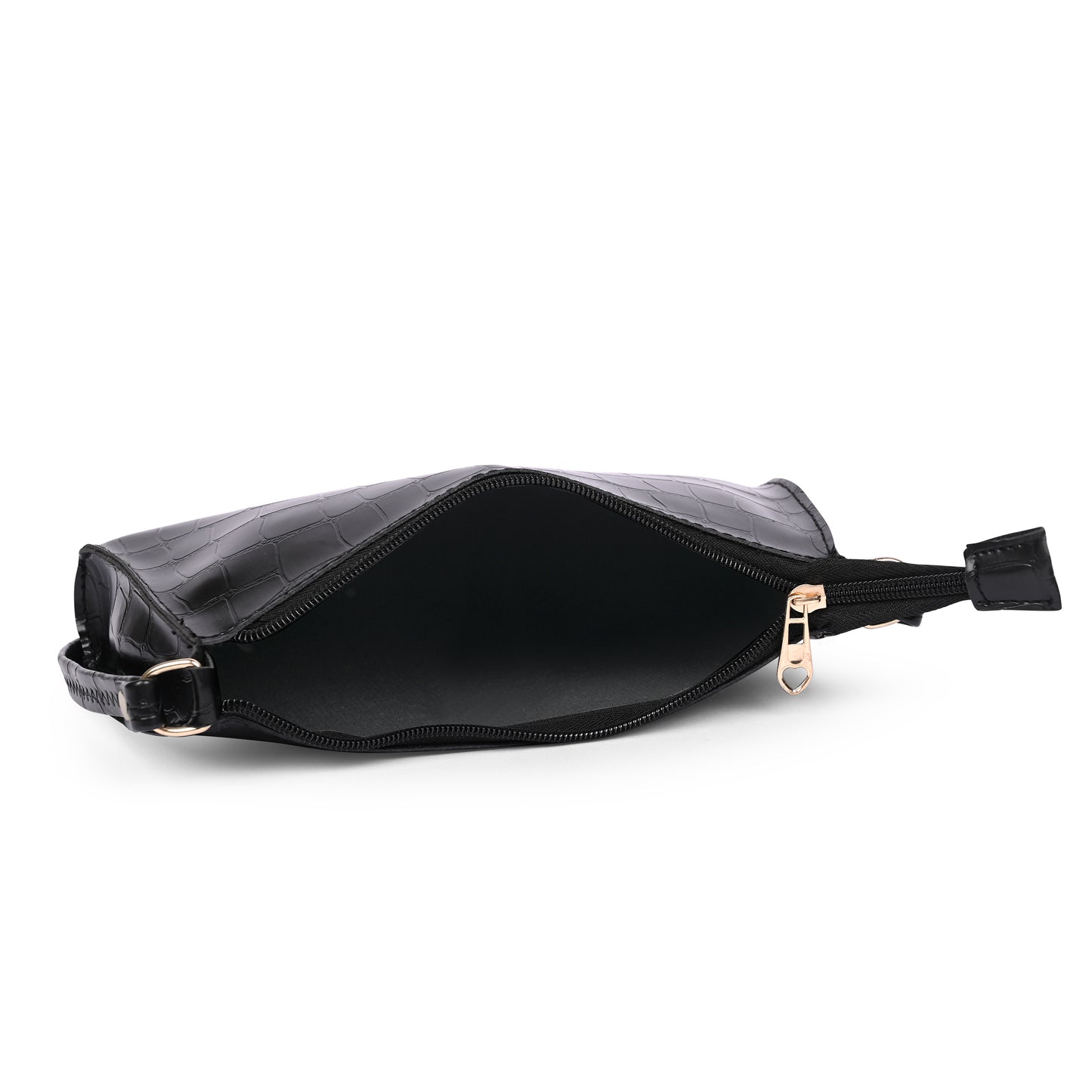 Black Textured Faux Leather Crossbody Bag