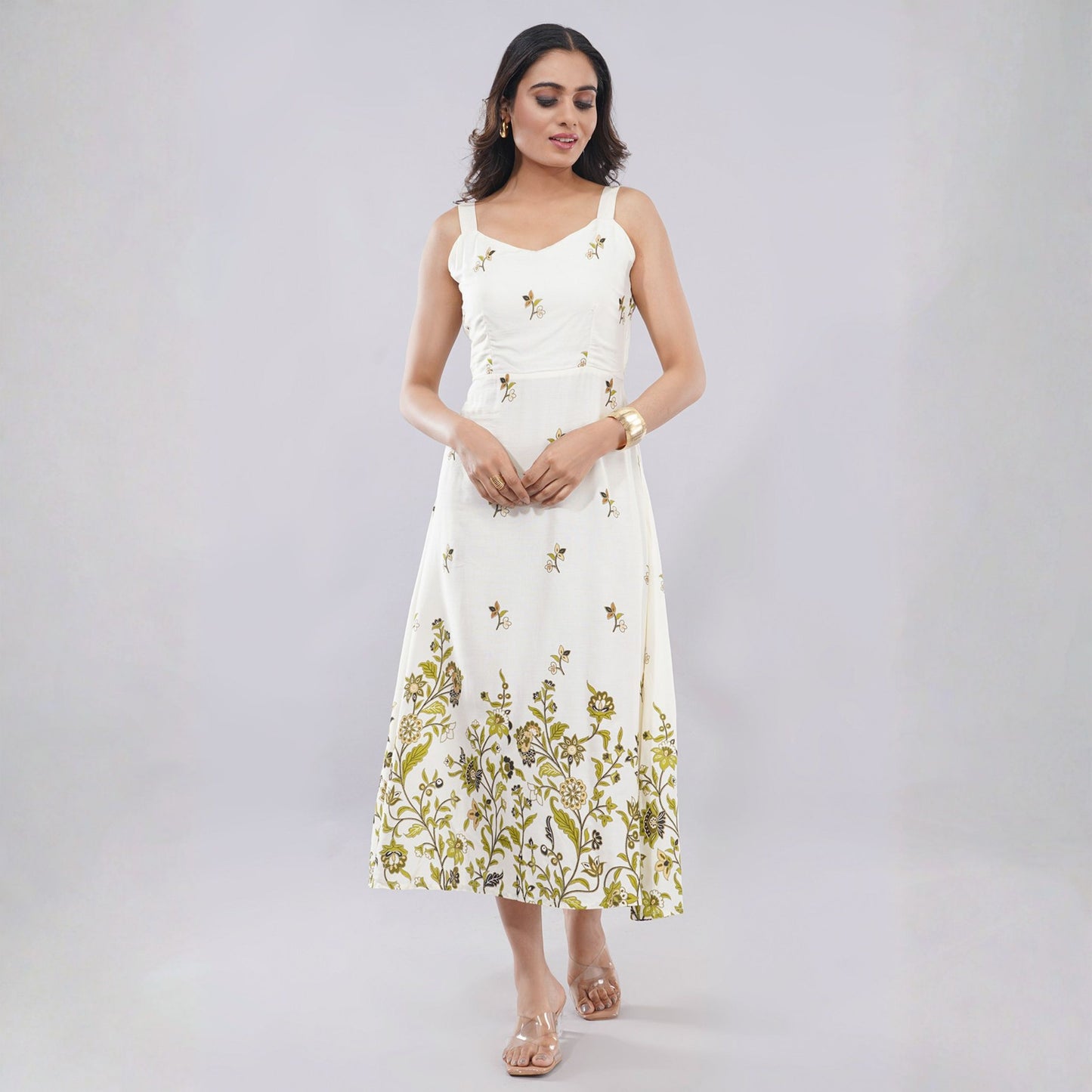 Golden Vine Elegance Midi Dress