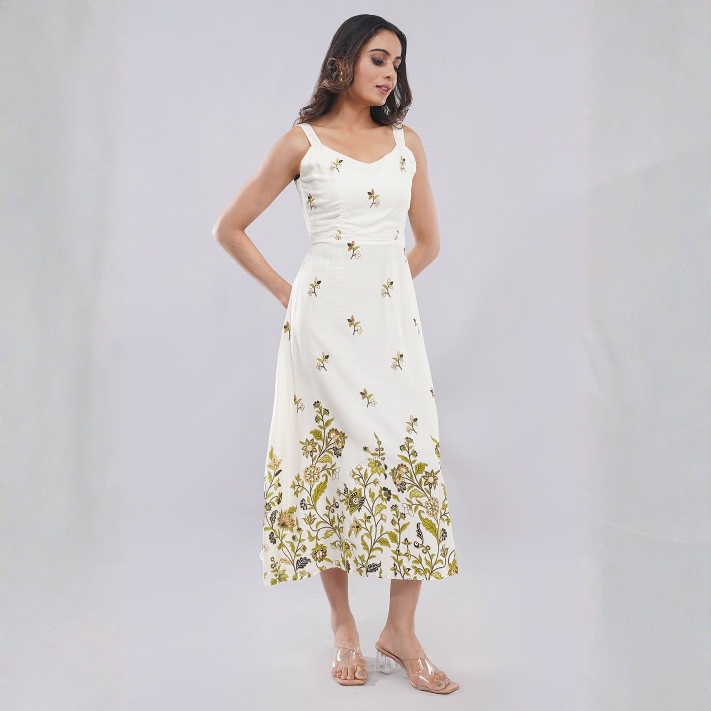 Golden Vine Elegance Midi Dress
