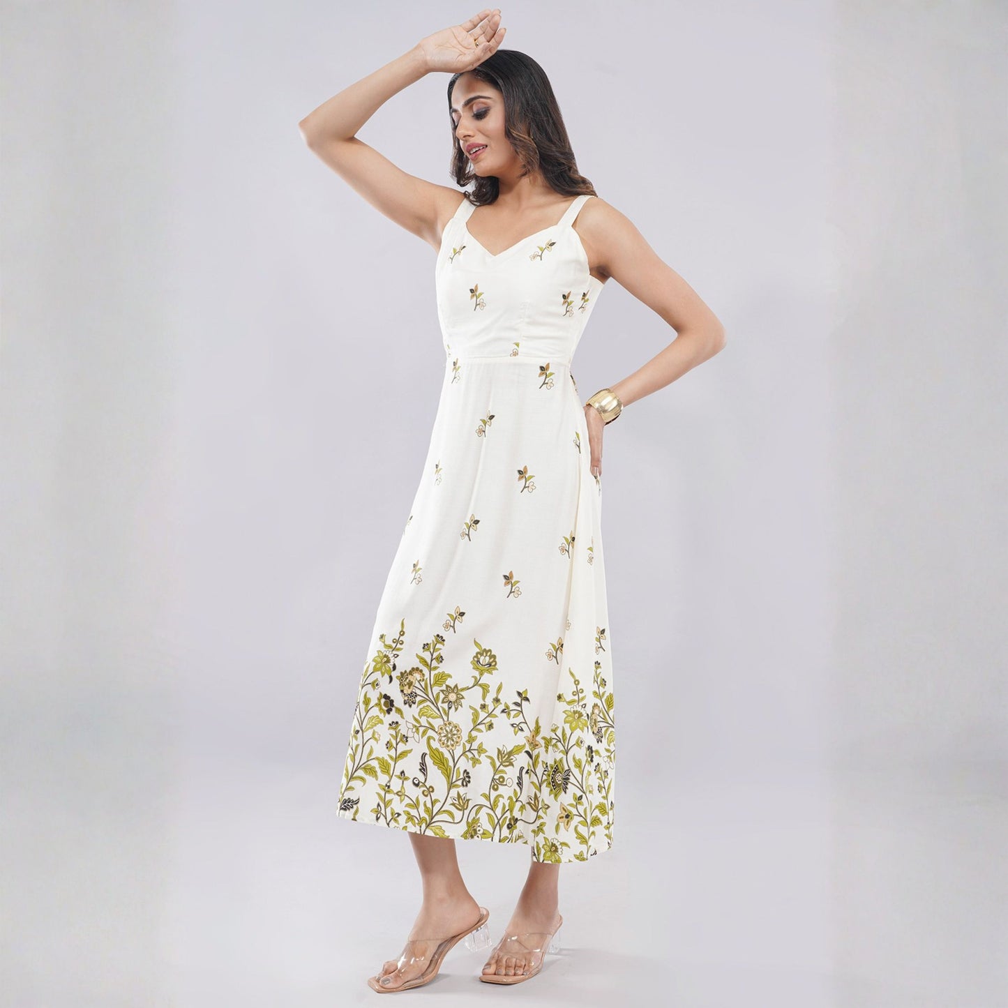 Golden Vine Elegance Midi Dress