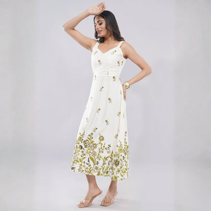Golden Vine Elegance Midi Dress