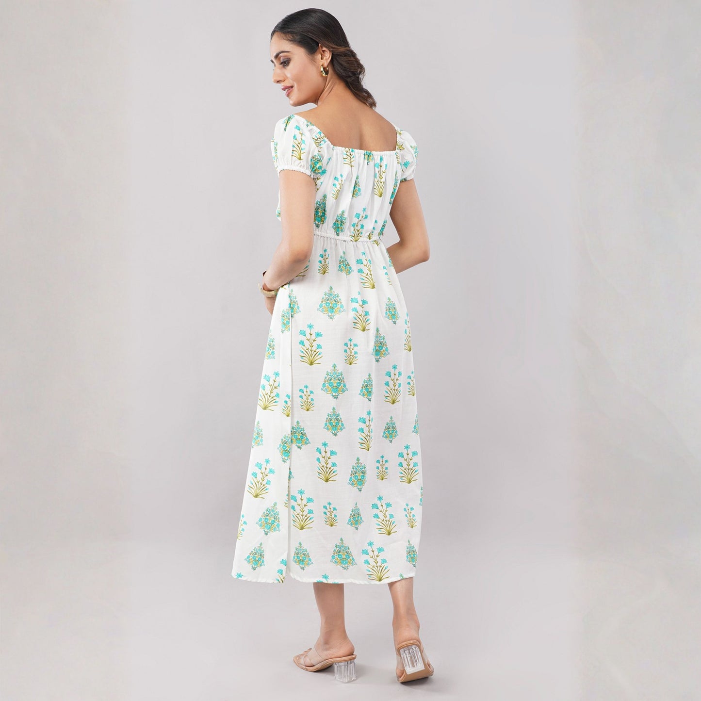 Women’s White Floral Print Off-Shoulder Midi Dress