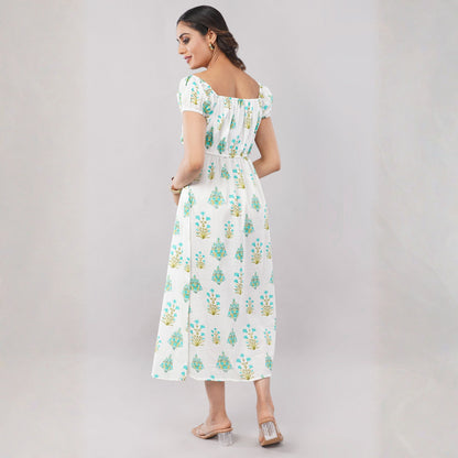Women’s White Floral Print Off-Shoulder Midi Dress