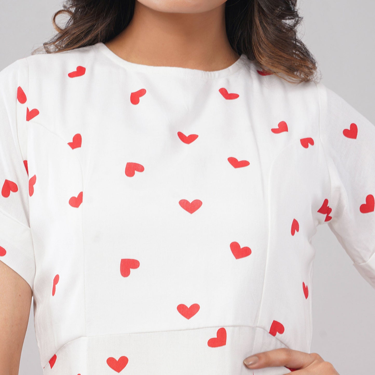Women’s White Heart Print Sleeveless A-Line Dress
