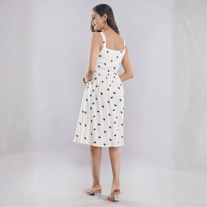 Women’s White Heart Print Sleeveless A-Line Dress