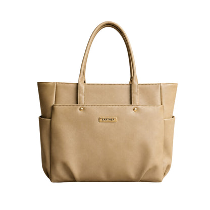 Beige Structured Tote Bag with Tasselled