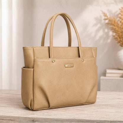 Beige Structured Tote Bag with Tasselled