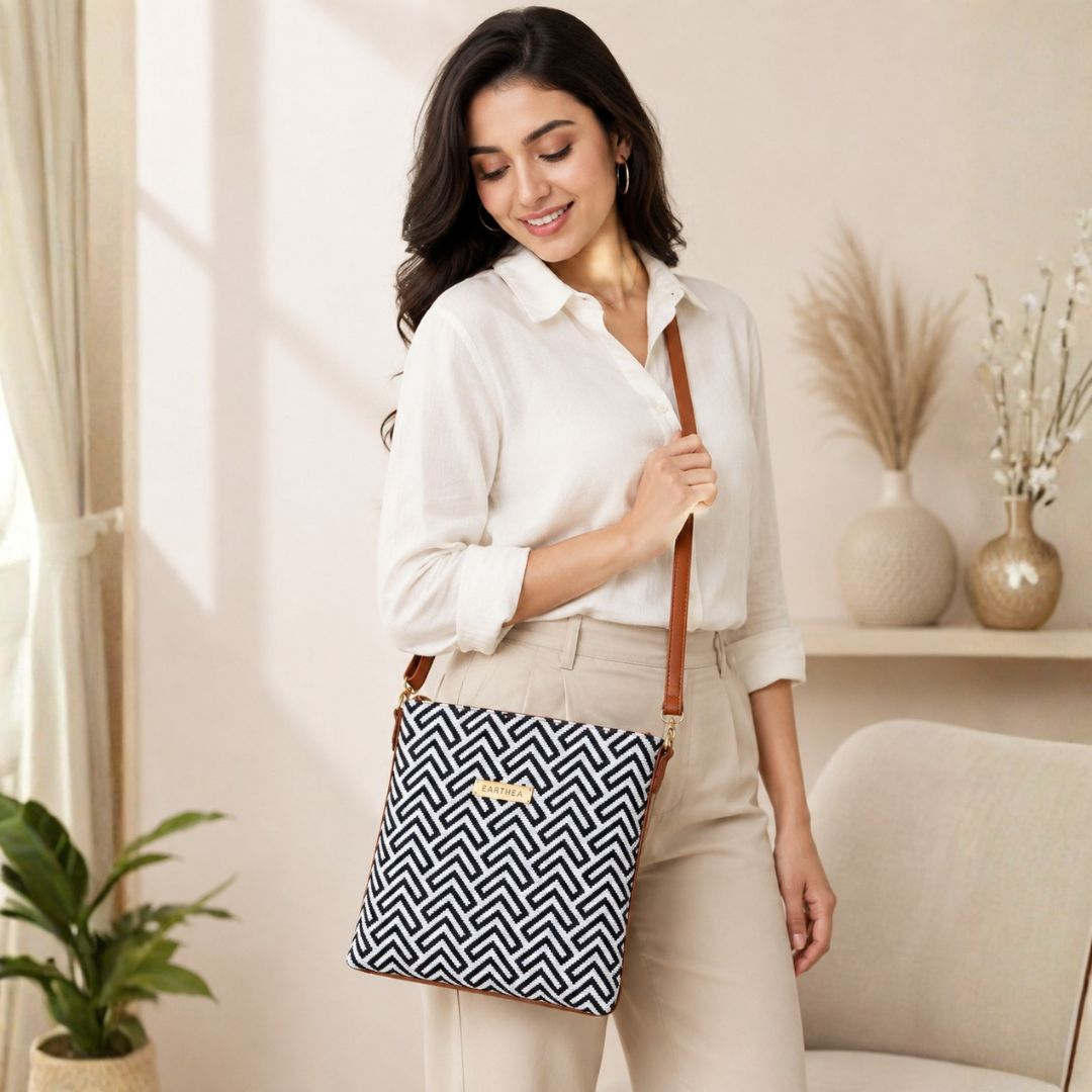 Royal Heritage Black & White Pattern Sling Bag