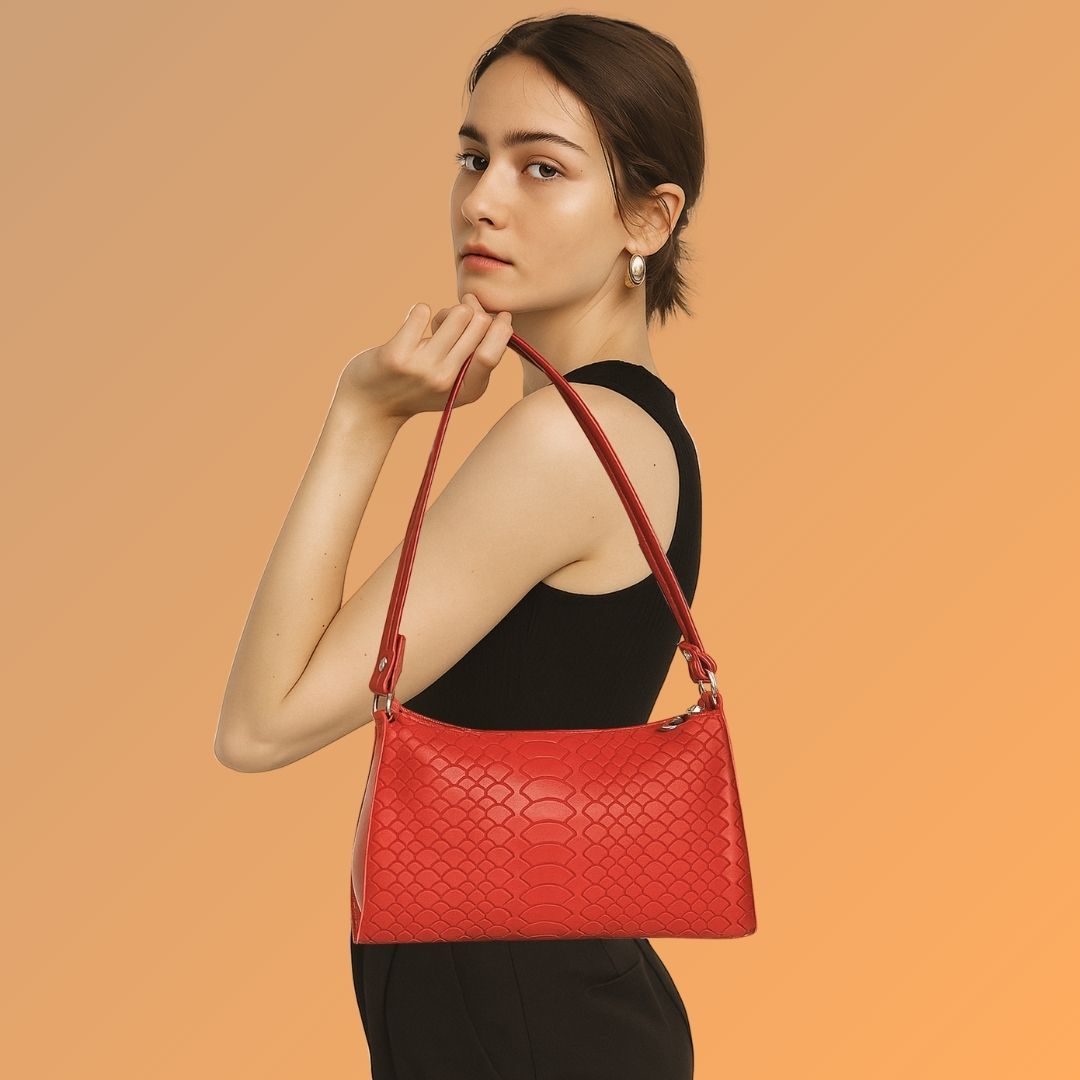 Red Textured Faux Leather Crossbody Bag