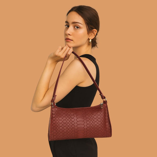 Red Textured Laux Leather Crossbody Bag